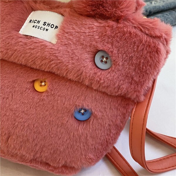 Winter Plush Bag Imitation Rabbit Fur Button Hand-Held Design Cute Bucket Bag Shoulder Messenger Bag Women's Bag