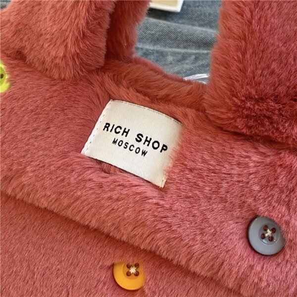 Winter Plush Bag Imitation Rabbit Fur Button Hand-Held Design Cute Bucket Bag Shoulder Messenger Bag Women's Bag