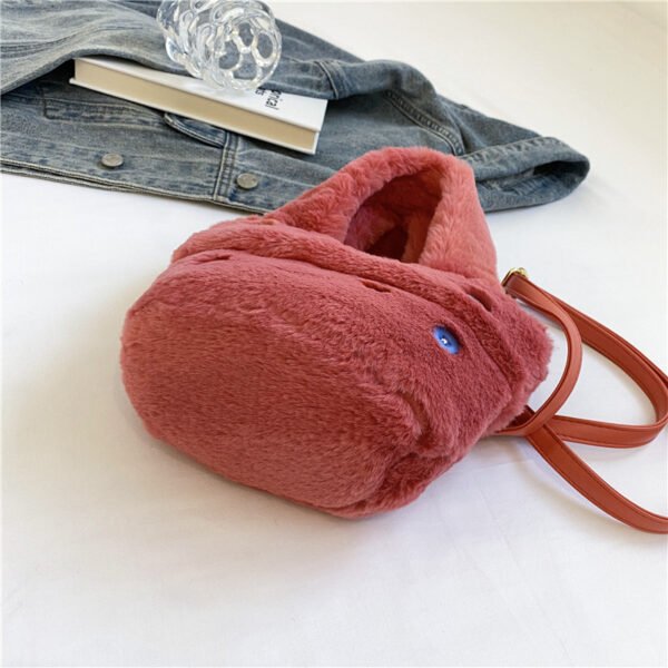Winter Plush Bag Imitation Rabbit Fur Button Hand-Held Design Cute Bucket Bag Shoulder Messenger Bag Women's Bag