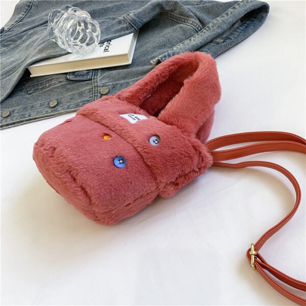 Winter Plush Bag Imitation Rabbit Fur Button Hand-Held Design Cute Bucket Bag Shoulder Messenger Bag Women's Bag