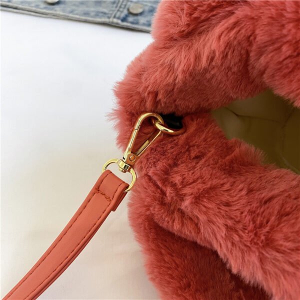 Winter Plush Bag Imitation Rabbit Fur Button Hand-Held Design Cute Bucket Bag Shoulder Messenger Bag Women's Bag