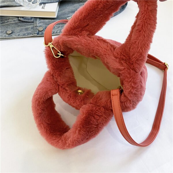 Winter Plush Bag Imitation Rabbit Fur Button Hand-Held Design Cute Bucket Bag Shoulder Messenger Bag Women's Bag