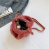 Winter Plush Bag Imitation Rabbit Fur Button Hand-Held Design Cute Bucket Bag Shoulder Messenger Bag Women's Bag