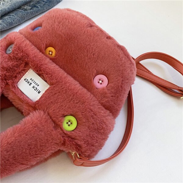 Winter Plush Bag Imitation Rabbit Fur Button Hand-Held Design Cute Bucket Bag Shoulder Messenger Bag Women's Bag