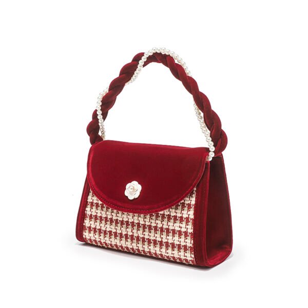 Velvet red bag women's wedding niche high-end houndstooth handbag
