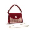 Velvet red bag women's wedding niche high-end houndstooth handbag