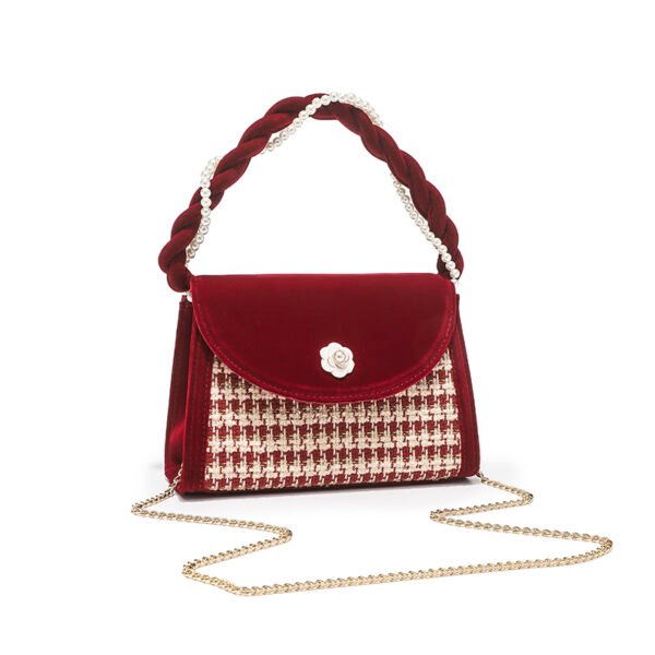 Velvet red bag women's wedding niche high-end houndstooth handbag