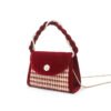 Velvet red bag women's wedding niche high-end houndstooth handbag