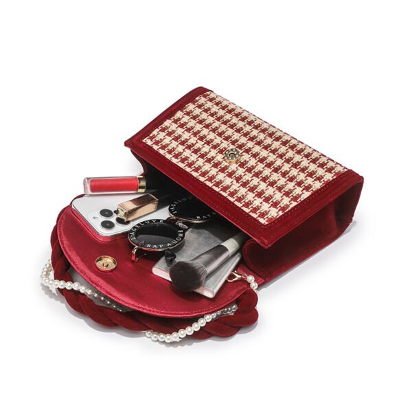 Velvet red bag women's wedding niche high-end houndstooth handbag