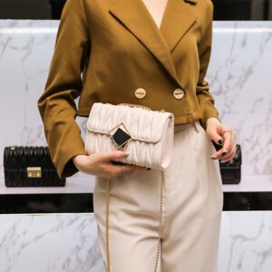 主图 (1) Spring Summer New Fashion Chain Shoulder Wrinkled Leather Bag Diamond Crossbody Bag Underarm Bag Women's Bag