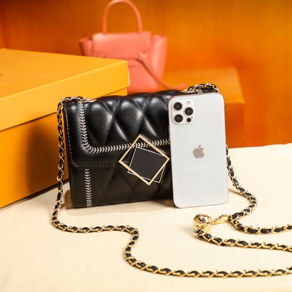 Women's Bag Senior Sense Of Small Gold Ball Chain Hundred With Pure Color Diamond Lattice Small Square Bag Single Shoulder Crossbody Bag