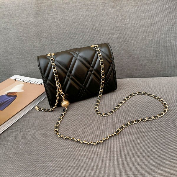 Texture White Pu Bag Female Tide Fashion Small Gold Ball Diamond Lattice Bag Pearl Chain Crossbody Small Bag Female Summer