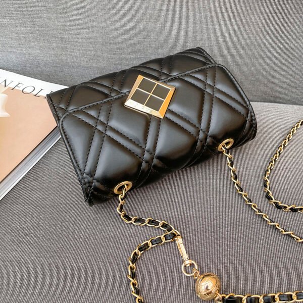 Texture White Pu Bag Female Tide Fashion Small Gold Ball Diamond Lattice Bag Pearl Chain Crossbody Small Bag Female Summer