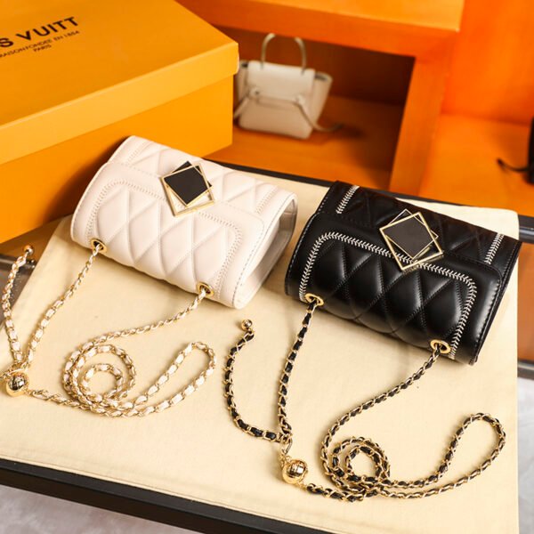 Women's Bag Senior Sense Of Small Gold Ball Chain Hundred With Pure Color Diamond Lattice Small Square Bag Single Shoulder Crossbody Bag