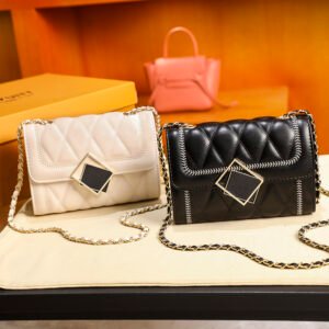 Women's Bag Senior Sense Of Small Gold Ball Chain Hundred With Pure Color Diamond Lattice Small Square Bag Single Shoulder Crossbody Bag