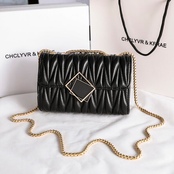 Spring Summer New Fashion Chain Shoulder Wrinkled Leather Bag Diamond Crossbody Bag Underarm Bag Women's Bag