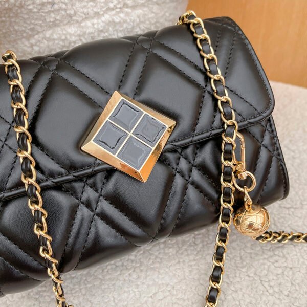 Texture White Pu Bag Female Tide Fashion Small Gold Ball Diamond Lattice Bag Pearl Chain Crossbody Small Bag Female Summer