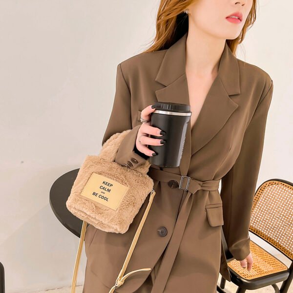 主图 (20) Plush Bags For Women In Autumn, Cute Makeup Bags For Students, Versatile Winter, Spring And Autumn Imitation Fur Letter Bags