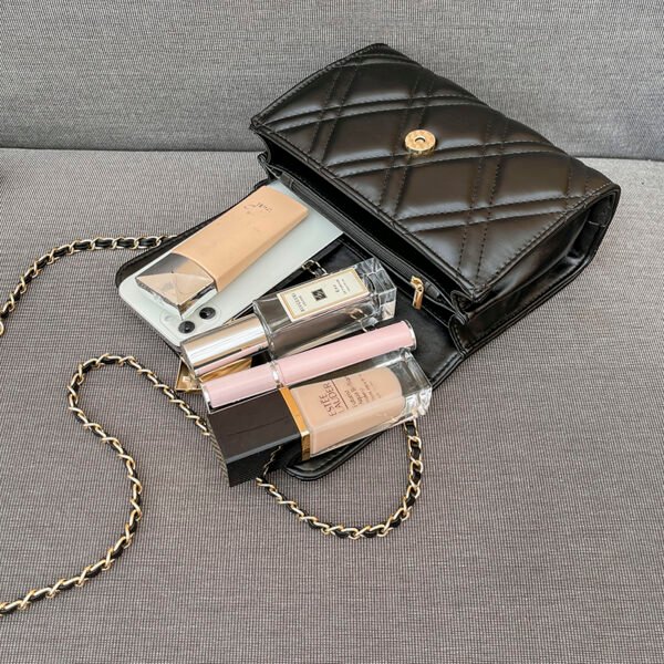 Texture White Pu Bag Female Tide Fashion Small Gold Ball Diamond Lattice Bag Pearl Chain Crossbody Small Bag Female Summer