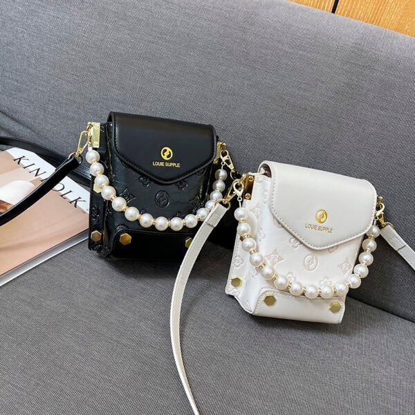 One-Shoulder Crossbody Korean Version Pearl Handbag Fashionable Simple Sweet Women's Bag Mobile Phone Bag