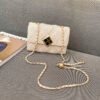Texture White Pu Bag Female Tide Fashion Small Gold Ball Diamond Lattice Bag Pearl Chain Crossbody Small Bag Female Summer