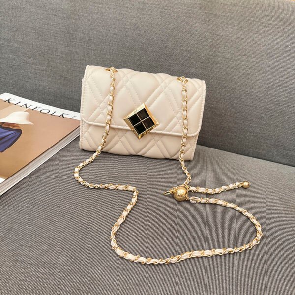 Texture White Pu Bag Female Tide Fashion Small Gold Ball Diamond Lattice Bag Pearl Chain Crossbody Small Bag Female Summer