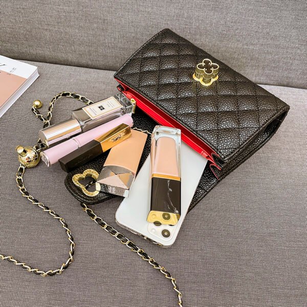 Lattice Small Gold Ball Chain Bag Simple Fashion Messenger Bag Female Trendy Daily Versatile Small Square Bag