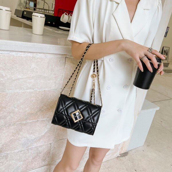 Texture White Pu Bag Female Tide Fashion Small Gold Ball Diamond Lattice Bag Pearl Chain Crossbody Small Bag Female Summer