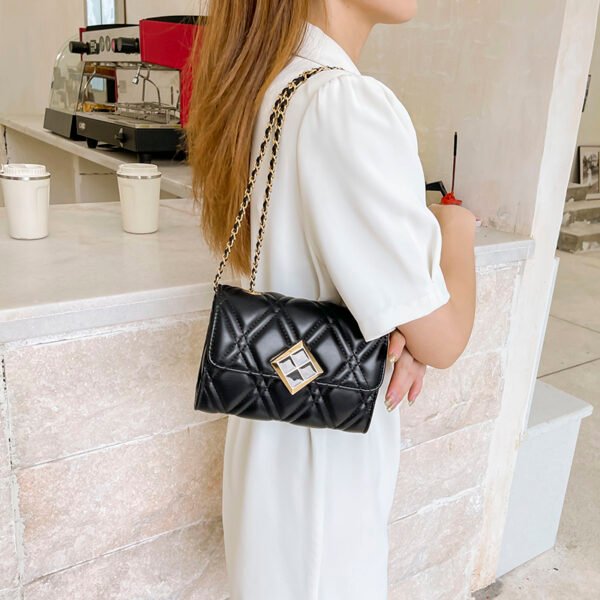 Texture White Pu Bag Female Tide Fashion Small Gold Ball Diamond Lattice Bag Pearl Chain Crossbody Small Bag Female Summer