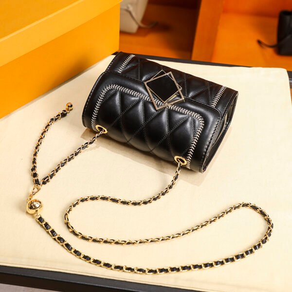 Women's Bag Senior Sense Of Small Gold Ball Chain Hundred With Pure Color Diamond Lattice Small Square Bag Single Shoulder Crossbody Bag