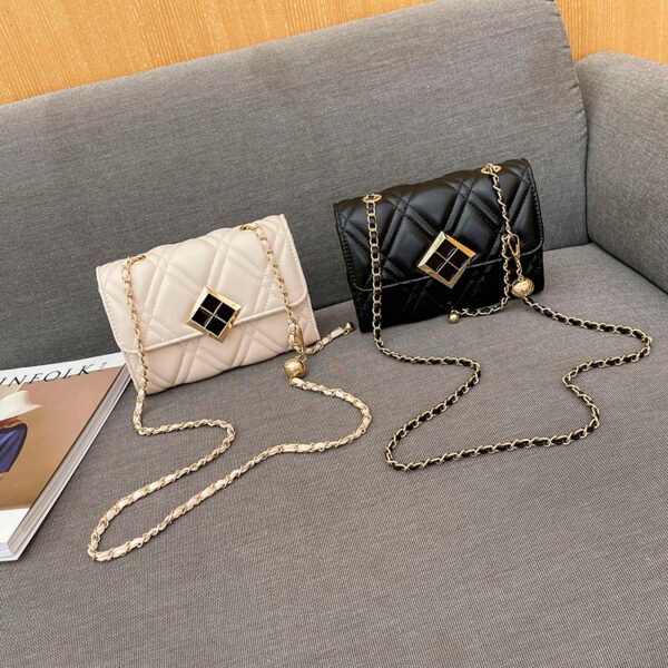 Texture White Pu Bag Female Tide Fashion Small Gold Ball Diamond Lattice Bag Pearl Chain Crossbody Small Bag Female Summer