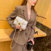 Lattice Small Gold Ball Chain Bag Simple Fashion Messenger Bag Female Trendy Daily Versatile Small Square Bag