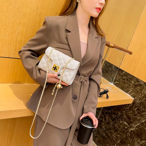 Lattice Small Gold Ball Chain Bag Simple Fashion Messenger Bag Female Trendy Daily Versatile Small Square Bag
