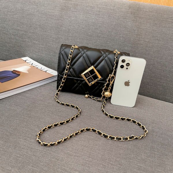 Texture White Pu Bag Female Tide Fashion Small Gold Ball Diamond Lattice Bag Pearl Chain Crossbody Small Bag Female Summer