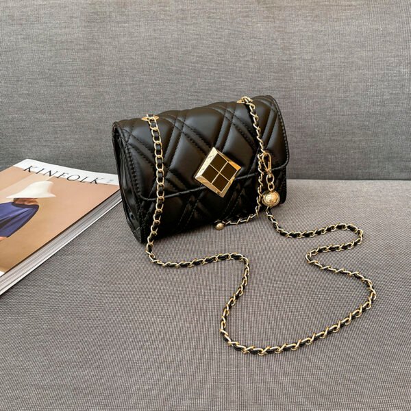 Texture White Pu Bag Female Tide Fashion Small Gold Ball Diamond Lattice Bag Pearl Chain Crossbody Small Bag Female Summer