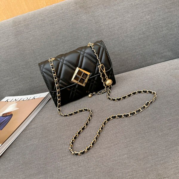 Texture White Pu Bag Female Tide Fashion Small Gold Ball Diamond Lattice Bag Pearl Chain Crossbody Small Bag Female Summer