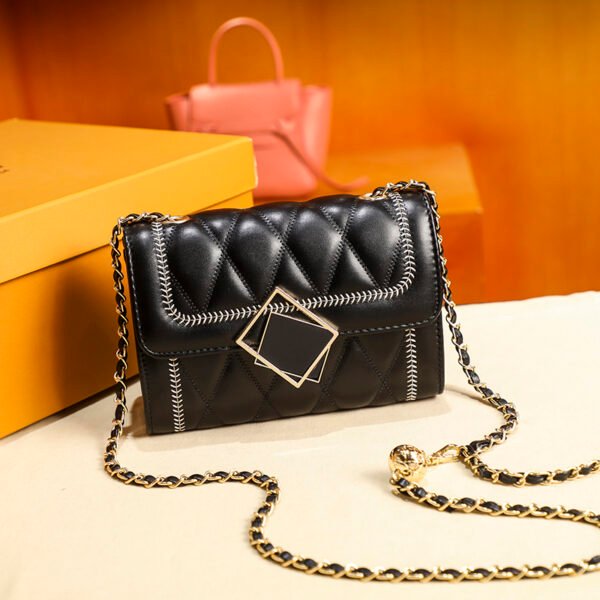 Women's Bag Senior Sense Of Small Gold Ball Chain Hundred With Pure Color Diamond Lattice Small Square Bag Single Shoulder Crossbody Bag