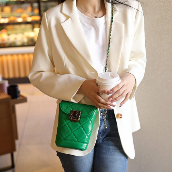 2025 New Fashion Genuine Leather Quilted Chain Phone Bag – Luxe Mini Crossbody with Gem & Gold Ball Detail