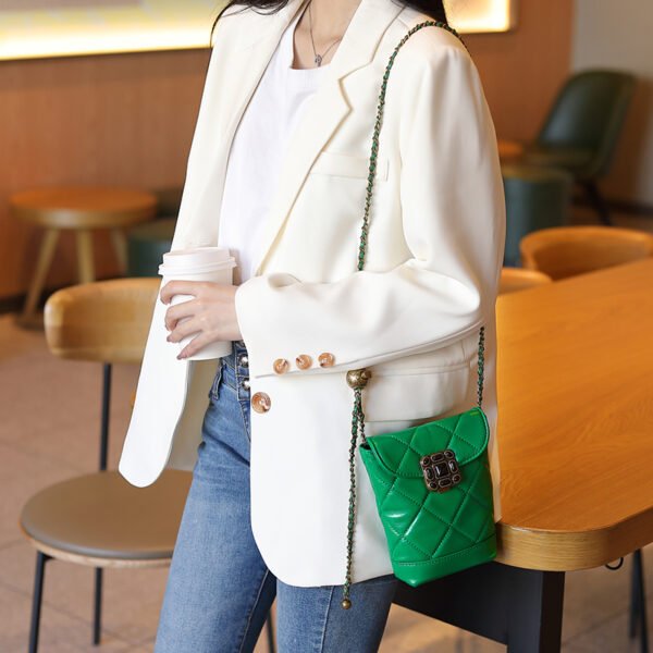 2025 New Fashion Genuine Leather Quilted Chain Phone Bag – Luxe Mini Crossbody with Gem & Gold Ball Detail