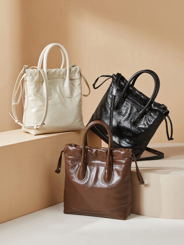 Leather Drawstring Shoulder Bag | Chic Pleated Tote