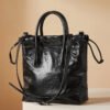 Leather Drawstring Shoulder Bag | Chic Pleated Tote