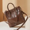 Leather Drawstring Shoulder Bag | Chic Pleated Tote