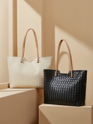 Leather Woven Tote Bag | Large Capacity Shoulder Bag