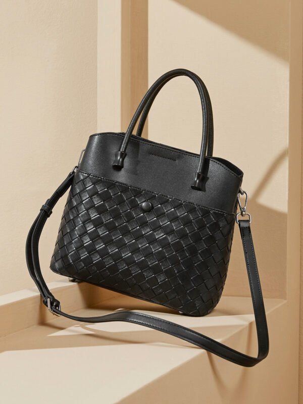 4 Genuine Leather Woven Tote Bag – Large Capacity Commuter Handbag