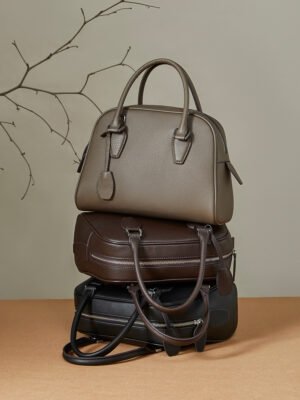 4 Premium Genuine Leather Boston Bag – Large Capacity Cowhide Handbag