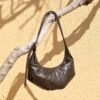 4P3A0059 Leather Hobo Shoulder Bag — Vintage Horn-Shaped Handbag