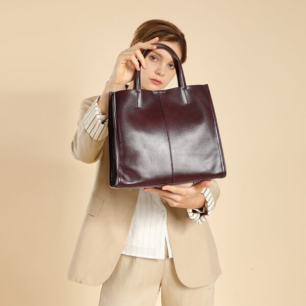 Genuine Leather Shoulder Bag — Large Vertical Tote