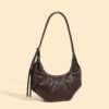 4P3A0609 Leather Hobo Shoulder Bag — Vintage Horn-Shaped Handbag
