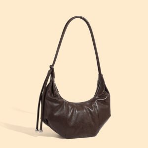 4P3A0609 Leather Hobo Shoulder Bag — Vintage Horn-Shaped Handbag