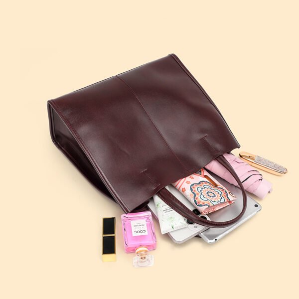 Genuine Leather Shoulder Bag — Large Vertical Tote